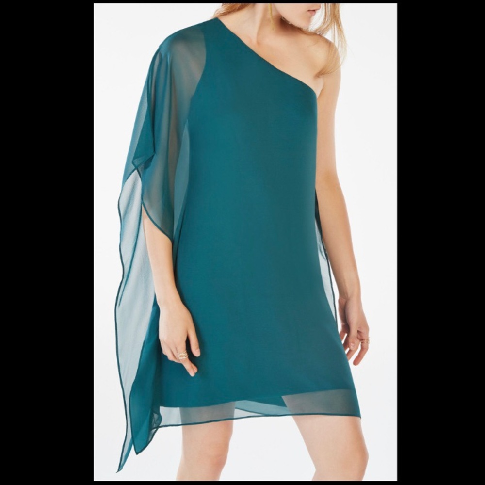 BCBG One-Shoulder Turquoise/Teal Silk Dress